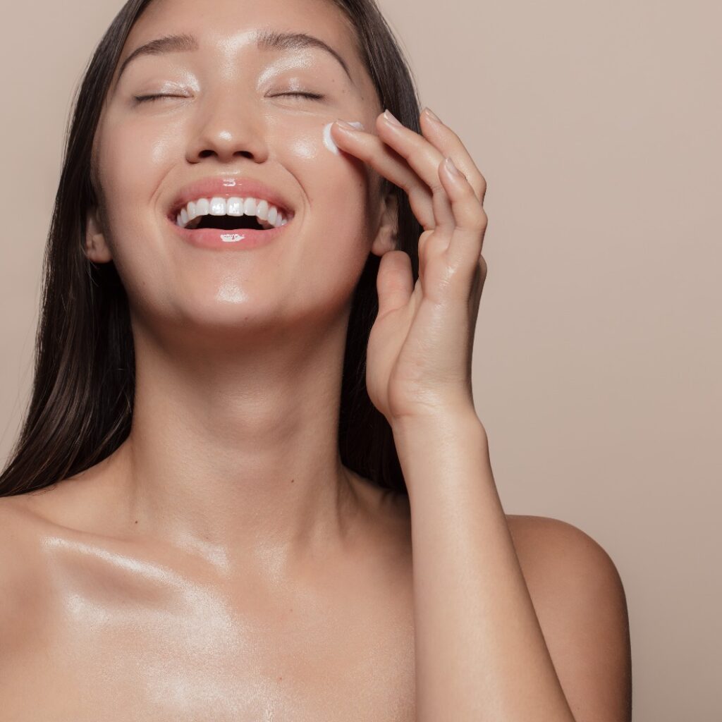Happy with her beauty regime